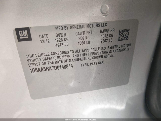 2013 Cadillac Ats Standard მანქანა იყიდება აუქციონზე, vin: 1G6AA5RA7D0148844, აუქციონის ნომერი: 45412034