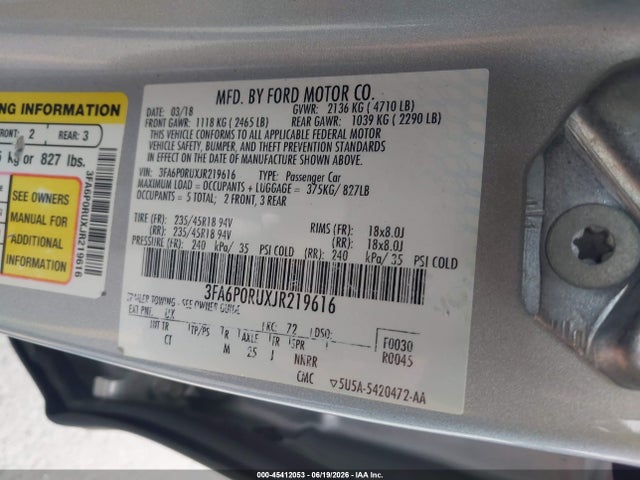 3FA6P0RUXJR219616 Ford Fusion Hybrid Titanium