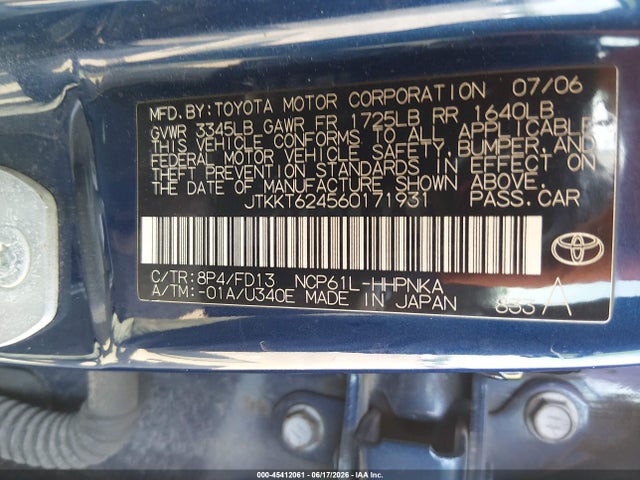 2006 Scion Xa მანქანა იყიდება აუქციონზე, vin: JTKKT624560171931, აუქციონის ნომერი: 45412061