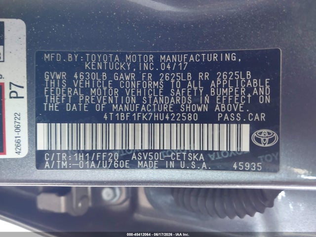 4T1BF1FK7HU422580 Toyota CAMRY SE