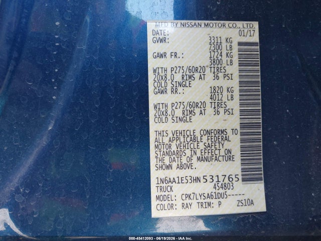 1N6AA1E53HN531765 Nissan Titan Platinum Reserve