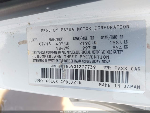 Продаж на аукціоні авто 2016 Mazda Mazda3 S Grand Touring, vin: JM1BM1N39G1277739, номер лоту: 45412101