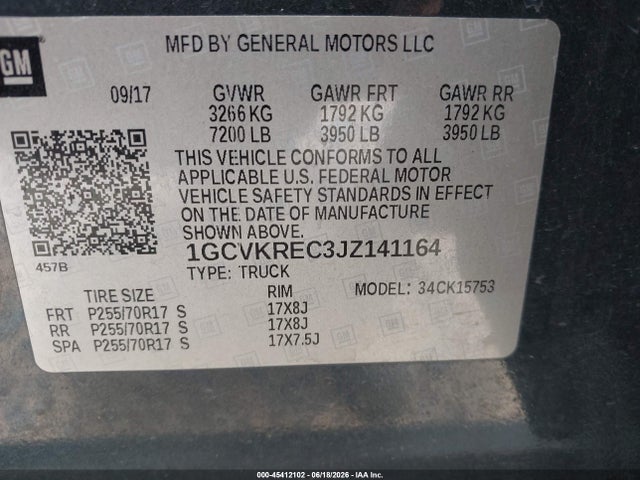 Продажа на аукционе авто 2018 Chevrolet Silverado 1500 Lt, vin: 1GCVKREC3JZ141164, номер лота: 45412102