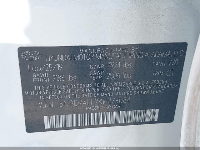 Hyundai ELANTRA SE 2019 5NPD74LF2KH473084 Image 9