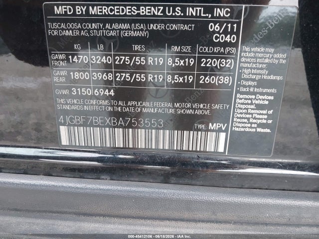Продаж на аукціоні авто 2011 Mercedes-benz Gl 450 4matic, vin: 4JGBF7BEXBA753553, номер лоту: 45412106