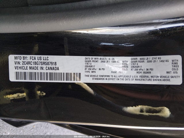 Продажа на аукционе авто 2025 Chrysler Pacifica Select, vin: 2C4RC1BG7SR587918, номер лота: 45412135