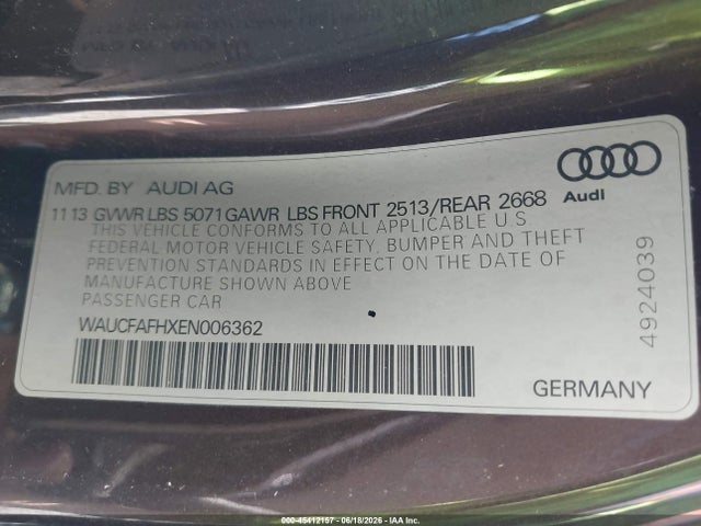 Продаж на аукціоні авто 2014 Audi A5 2.0t Premium, vin: WAUCFAFHXEN006362, номер лоту: 45412157