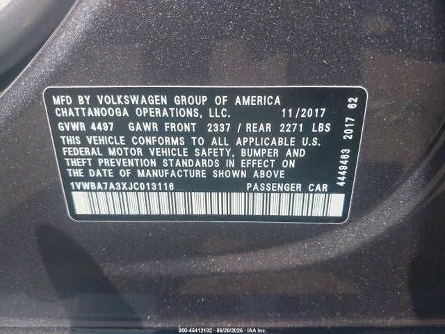 1VWBA7A3XJC013116 Volkswagen Passat 2.0t Se