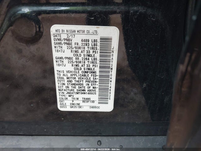 JN8AT2MT0HW146925 Nissan Rogue Sl