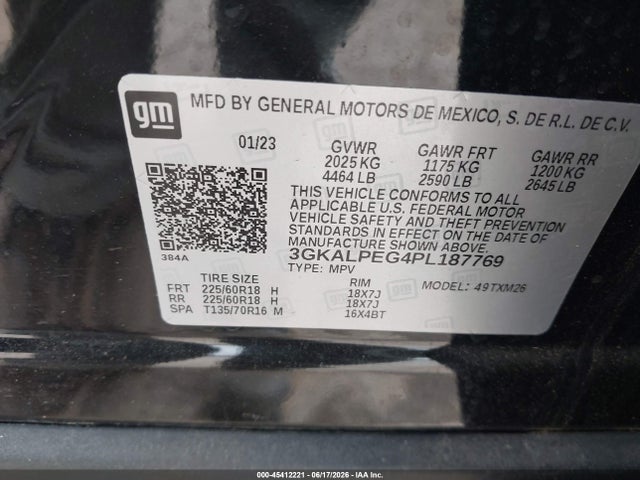 2023 Gmc Terrain Fwd Slt მანქანა იყიდება აუქციონზე, vin: 3GKALPEG4PL187769, აუქციონის ნომერი: 45412221