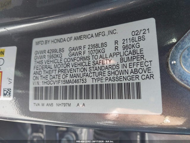 Honda ACCORD LX 2021 1HGCV1F15MA046753 Image 9