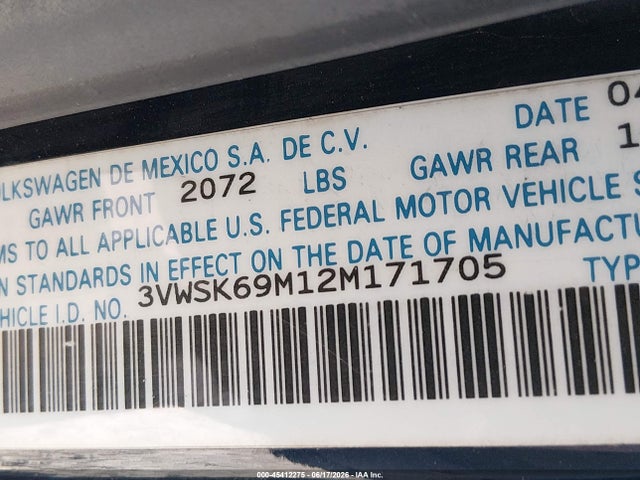 45412275 :رقم المزاد ، 3VWSK69M12M171705 vin ، 2002 Volkswagen Jetta Gls مزاد بيع
