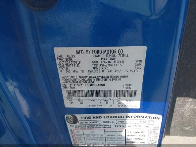 Продажа на аукционе авто 2013 Ford F-150 Fx4/king Ranch/lariat/platinum/xl/xlt, vin: 1FTFW1EF8DKE94260, номер лота: 45412297