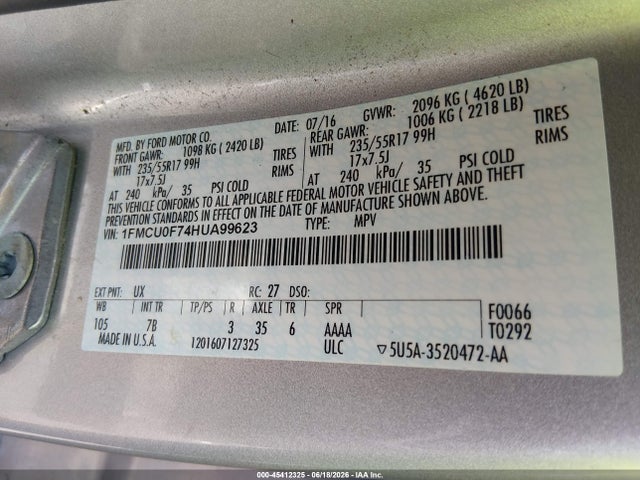 Aukcja sprzedaży 2017 Ford Escape S, vin: 1FMCU0F74HUA99623, numer aukcji: 45412325