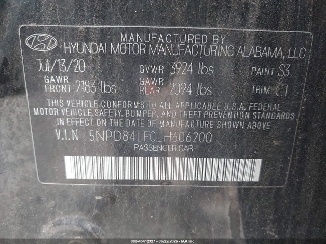 Aukcja sprzedaży 2020 Hyundai Elantra Value Edition, vin: 5NPD84LF0LH606200, numer aukcji: 45412327