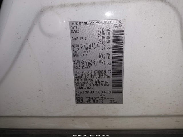 Nissan ROGUE SV 2019 5N1AT2MT5KC703439 Image 9