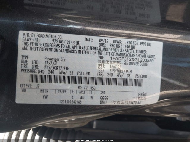 Aukcja sprzedaży 2016 Ford Focus Se, vin: 1FADP3F2XGL203550, numer aukcji: 45412363