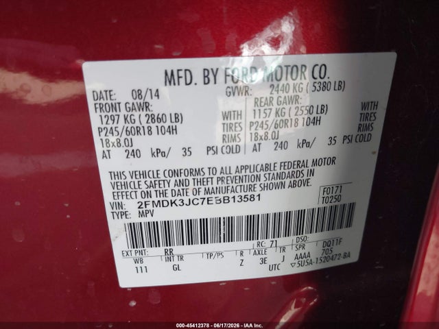 2FMDK3JC7EBB13581 Ford EDGE SEL