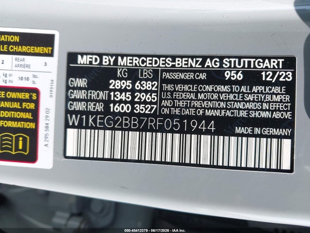 Aukcja sprzedaży 2024 Mercedes-benz Eqe 350+, vin: W1KEG2BB7RF051944, numer aukcji: 45412379