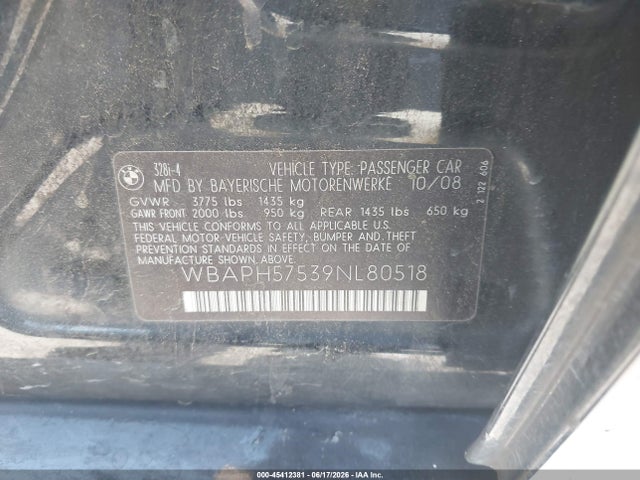 Продаж на аукціоні авто 2009 Bmw 328i, vin: WBAPH57539NL80518, номер лоту: 45412381