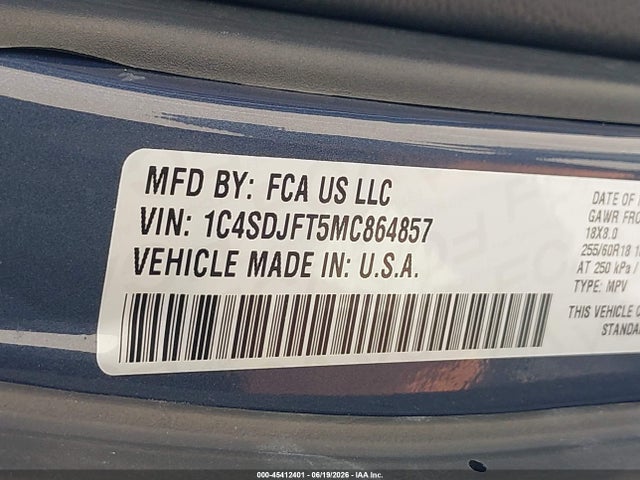 Продаж на аукціоні авто 2021 Dodge Durango Pursuit Awd, vin: 1C4SDJFT5MC864857, номер лоту: 45412401