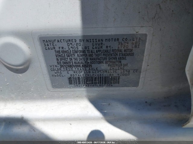 Продажа на аукционе авто 2021 Nissan Versa S Xtronic Cvt, vin: 3N1CN8DV8ML805226, номер лота: 45412426