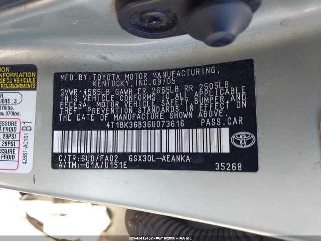 2006 Toyota Avalon Xl მანქანა იყიდება აუქციონზე, vin: 4T1BK36B36U073616, აუქციონის ნომერი: 45412432