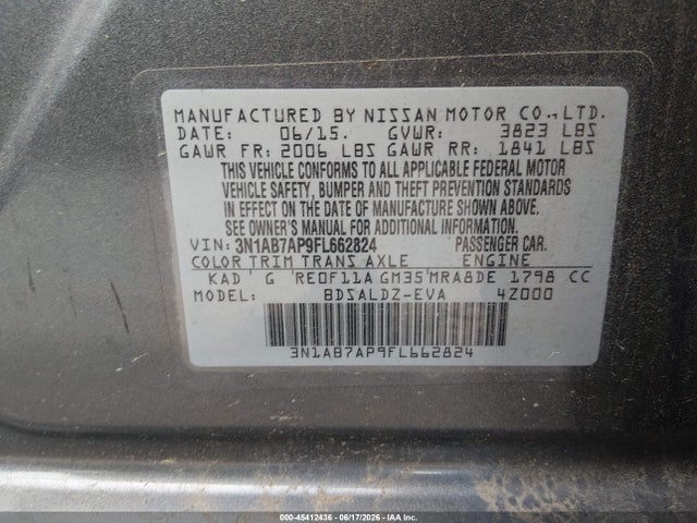 Aukcja sprzedaży 2015 Nissan Sentra Fe+ S/s/sl/sr/sv, vin: 3N1AB7AP9FL662824, numer aukcji: 45412436
