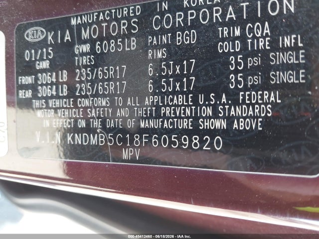 KIA SEDONA LX 2015 KNDMB5C18F6059820 Image 9