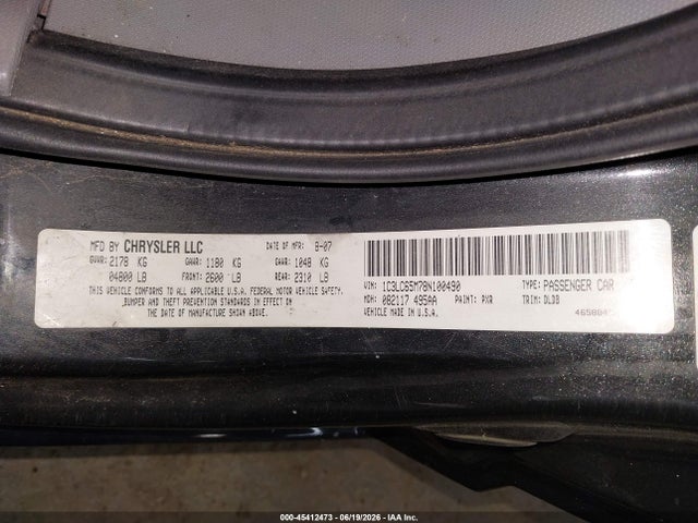 2008 Chrysler Sebring Limited მანქანა იყიდება აუქციონზე, vin: 1C3LC65M78N100490, აუქციონის ნომერი: 45412473