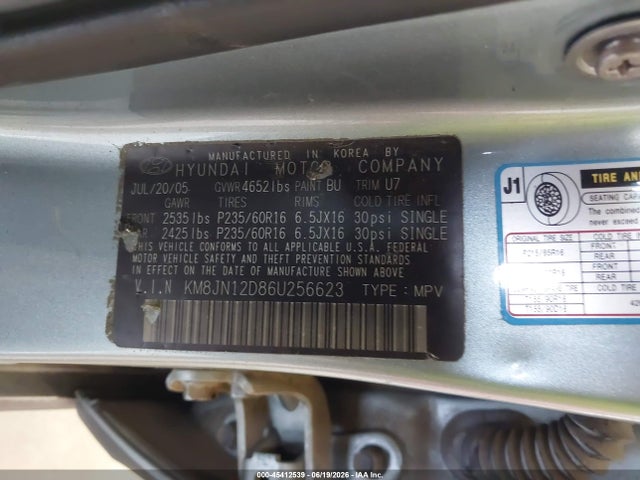 45412539 :رقم المزاد ، KM8JN12D86U256623 vin ، 2006 Hyundai Tucson Gls/limited مزاد بيع
