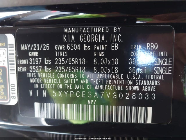 Aukcja sprzedaży 2027 Kia Telluride Hybrid Ex, vin: 5XYPCESA7VG028033, numer aukcji: 45412571
