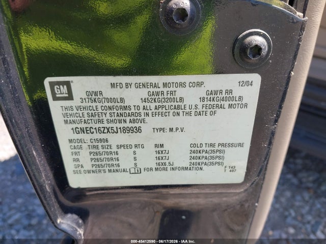 Продаж на аукціоні авто 2005 Chevrolet Suburban 1500 Ls, vin: 1GNEC16ZX5J189936, номер лоту: 45412590