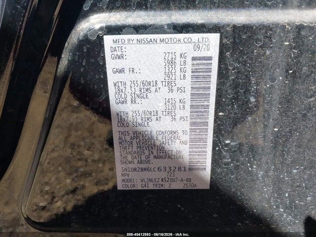 Nissan Pathfinder Sv 4wd 2020 5N1DR2BM6LC633281 Image 9