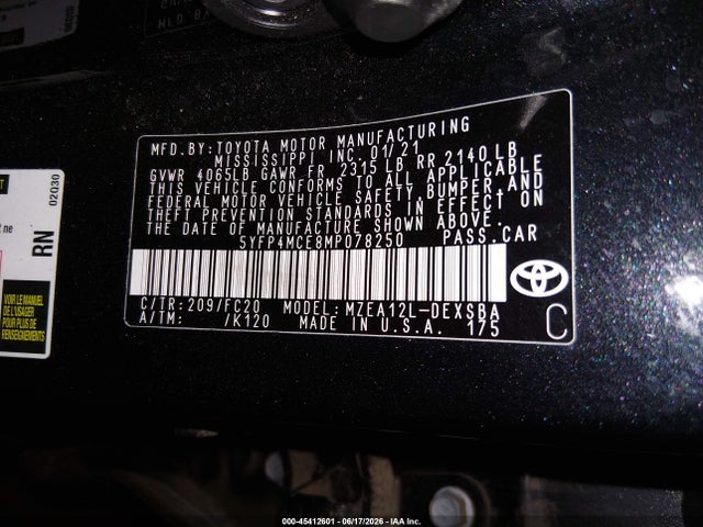 Aukcja sprzedaży 2021 Toyota Corolla Se, vin: 5YFP4MCE8MP078250, numer aukcji: 45412601