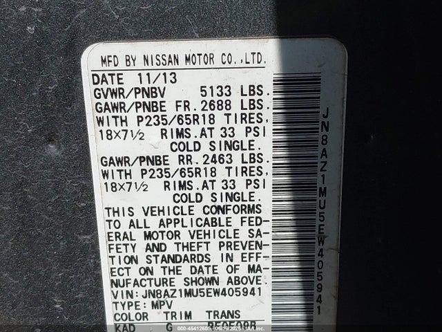 JN8AZ1MU5EW405941 Nissan MURANO S