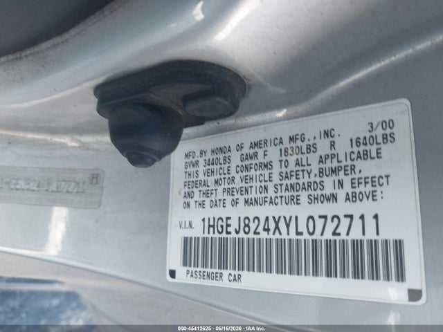 Продажа на аукционе авто 2000 Honda Civic Ex, vin: 1HGEJ824XYL072711, номер лота: 45412625