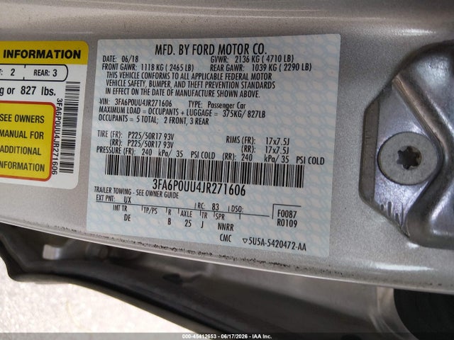 3FA6P0UU4JR271606 Ford Fusion Hybrid S