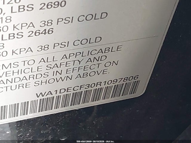 Продаж на аукціоні авто 2024 Audi Q3 Premium 45 Tfsi S Line Quattro Tiptronic, vin: WA1DECF30R1097806, номер лоту: 45412668