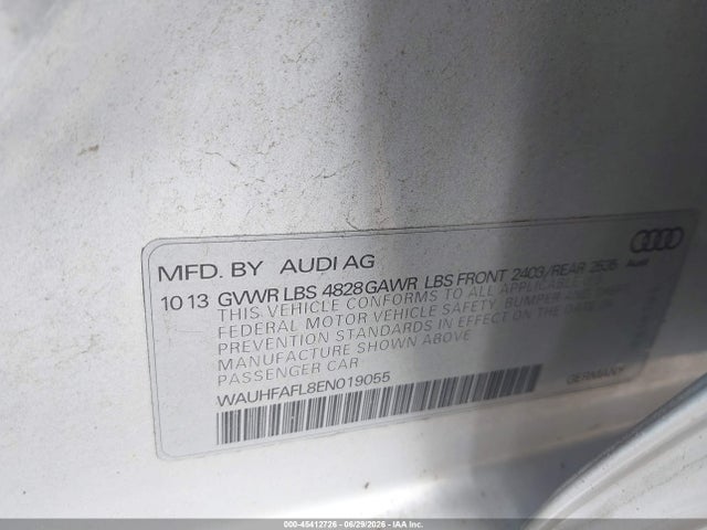 2014 Audi A4 2.0t Premium მანქანა იყიდება აუქციონზე, vin: WAUHFAFL8EN019055, აუქციონის ნომერი: 45412726