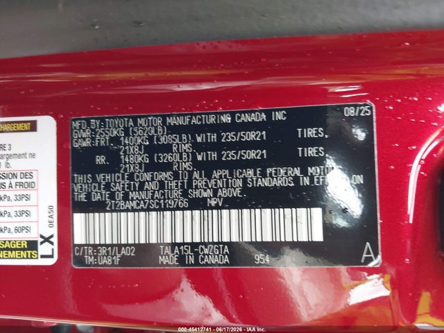 Aukcja sprzedaży 2025 Lexus Rx 350 Luxury, vin: 2T2BAMCA7SC119766, numer aukcji: 45412741