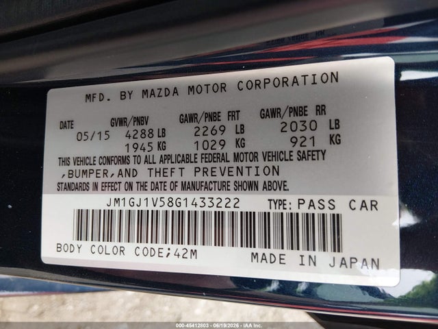 JM1GJ1V58G1433222 Mazda Mazda6 I Touring