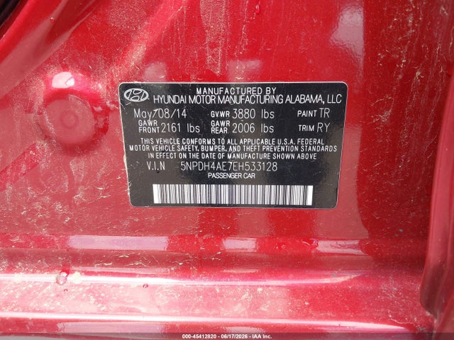 Aukcja sprzedaży 2014 Hyundai Elantra Limited, vin: 5NPDH4AE7EH533128, numer aukcji: 45412820