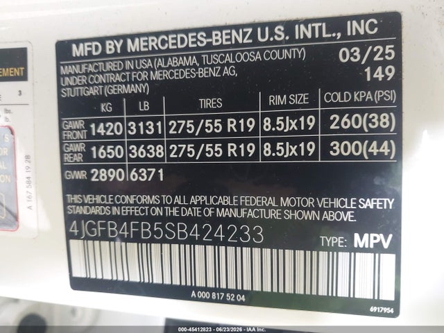 2025 Mercedes-benz Gle 350 4matic მანქანა იყიდება აუქციონზე, vin: 4JGFB4FB5SB424233, აუქციონის ნომერი: 45412823