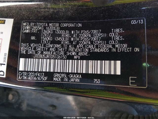 Продажа на аукционе авто 2013 Toyota 4runner Sr5, vin: JTEBU5JR1D5136150, номер лота: 45412838