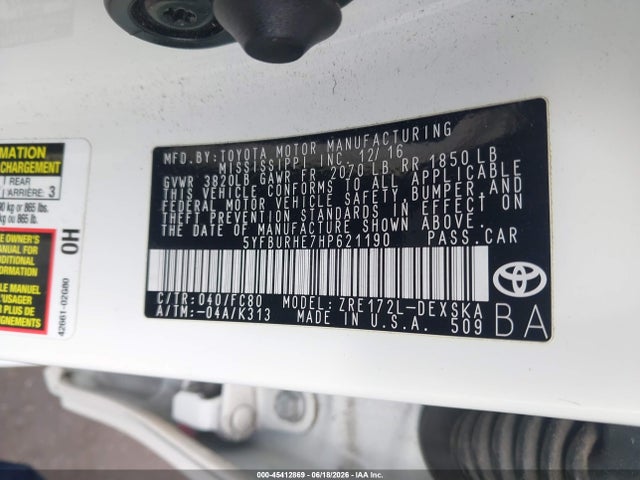 Toyota COROLLA SE 2017 5YFBURHE7HP621190 Image 9