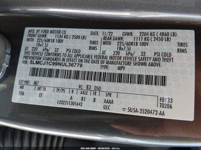 Lincoln Corsair Standard 2022 5LMCJ1C99NUL36779 Image 9