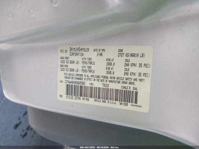 Продаж на аукціоні авто 2006 Dodge Dakota Slt, vin: 1D7HW48N36S605965, номер лоту: 45412925