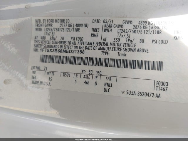 Ford F-350 Xl 2021 1FT8X3B68MED21388 Image 9
