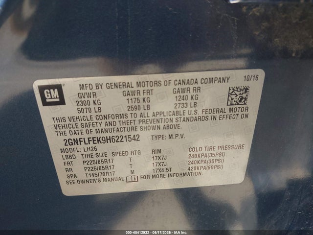 Chevrolet EQUINOX LT 2017 2GNFLFEK9H6221542 Image 9